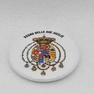 TRIO SPILLINI REGNO DELLE DUE SICILIE TONDO IN LATTA MEDIO 3 CM CON SCRITTA SFONDO BIANCO SPILLINO