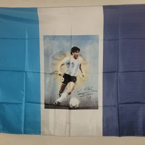 BANDIERA MARADONA BUSTO INTERO DRIBBLING MAGLIA ARGENTINA DISEGNATO TESSUTO SINTETICO 100X14 CM