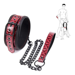 Collare Rosso per adulti pelle con guinzaglio a catena | Sex Toys Bdsm  [IL PIU’ RICHIESTO]
