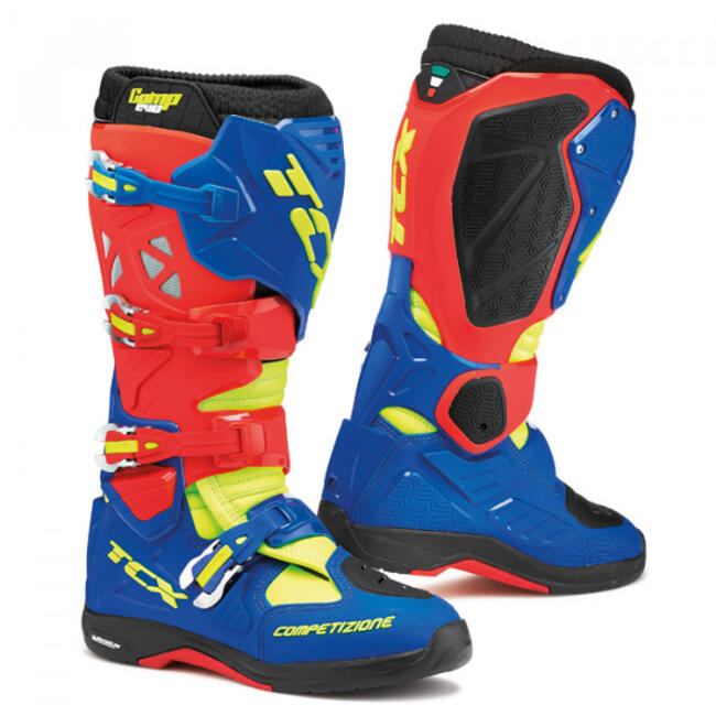 Stivali Moto TCX Comp Evo 2 Michelin – Red/Blue/Yello-Fluo - immagine 2